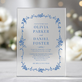 Invitaciones Acrílicas Boda azul real floral francés victoriano