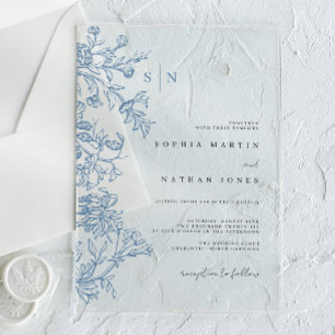 Invitaciones Acrílicas Boda Azul Vintage