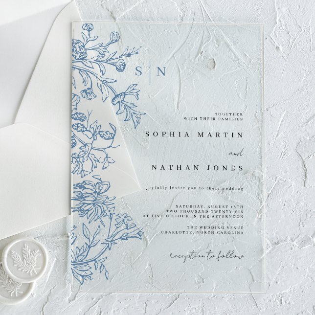Invitaciones Acrílicas Boda Azul Vintage  (Subido por el creador)