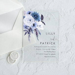 Invitaciones Acrílicas Boda azul y blanco de las flores boho