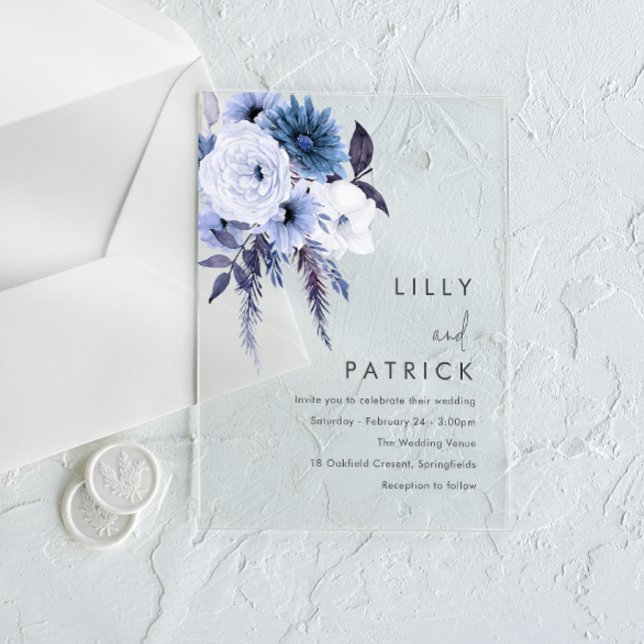 Invitaciones Acrílicas Boda azul y blanco de las flores boho (Subido por el creador)