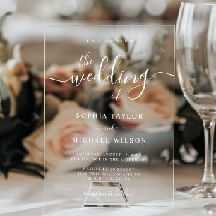 Invitaciones Acrílicas Boda Blanca Caligrafía Moderna Elegante