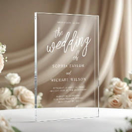 Invitaciones Acrílicas Boda Blanca con Letra Contemporánea Elegante
