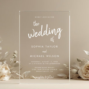 Invitaciones Acrílicas Boda Blanca con Letra Negrita Moderna