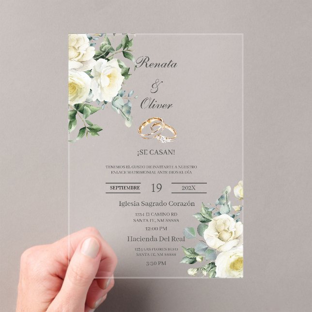 Invitaciones Acrílicas Boda blanca de acrílico verde  (Insitu (portátil))