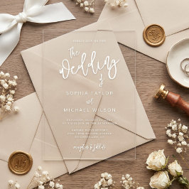 Invitaciones Acrílicas Boda Blanca de Escritura Contemporánea Moderna
