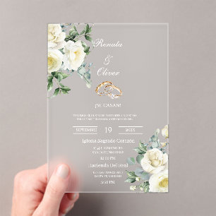 Invitaciones Acrílicas Boda blanca de greenery acrílico 