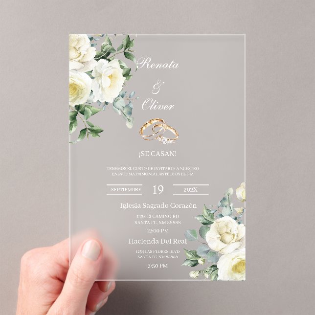 Invitaciones Acrílicas Boda blanca de greenery acrílico  (Insitu (portátil))