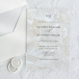 Invitaciones Acrílicas Boda Blanca Monograma Moderno
