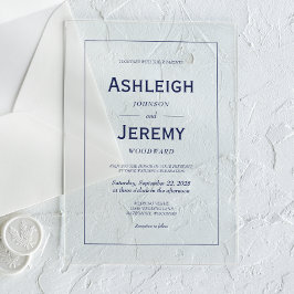 Invitaciones Acrílicas Boda blanco azul de la Marina Minimalista moderna