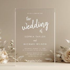 Invitaciones Acrílicas Boda blanco de guión negrita moderno