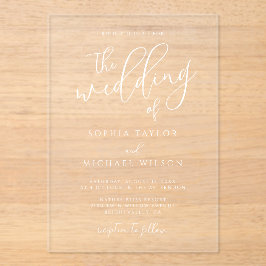 Invitaciones Acrílicas Boda blanco estilo guión moderno