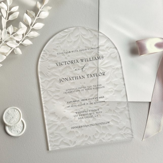 Invitaciones Acrílicas Boda blanco floral copos de nieve en invierno (Subido por el creador)
