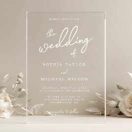 Invitaciones Acrílicas Boda blanco moderno contemporáneo