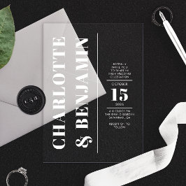 Invitaciones Acrílicas Boda blanco negrita vertical moderno