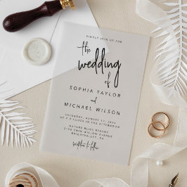 Invitaciones Acrílicas Boda blanco negro con letras de mano modernas