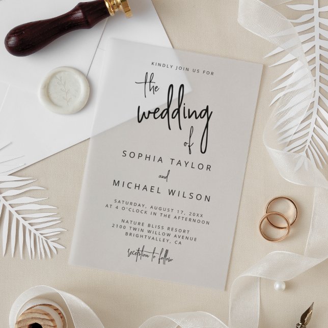 Invitaciones Acrílicas Boda blanco negro con letras de mano modernas (Subido por el creador)