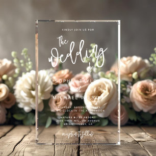 Invitaciones Acrílicas Boda blanco negro de escritura contemporánea moder