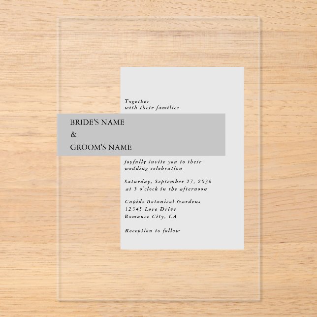 Invitaciones Acrílicas Boda blanco y negro moderno (Anverso)