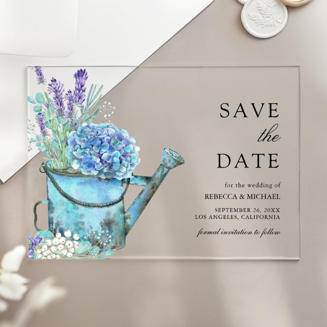 Invitaciones Acrílicas Boda Blue Hydrangea Lavender Wedding Save the Date (Subido por el creador)