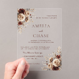 Invitaciones Acrílicas Boda Bohemiana Vintage Floral All Seasons