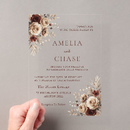 Invitaciones Acrílicas Boda Bohemiana Vintage Floral Todas las Estaciones