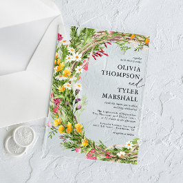 Invitaciones Acrílicas Boda bohemio de flores silvestres rusticas