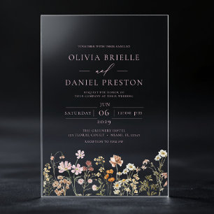 Invitaciones Acrílicas Boda Bohemio de Jardín de Flores Silvestres Rosa P