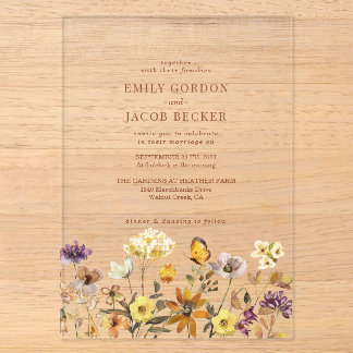 Invitaciones Acrílicas Boda Boho Crema Marfil Flor Silvestre Caprichosa