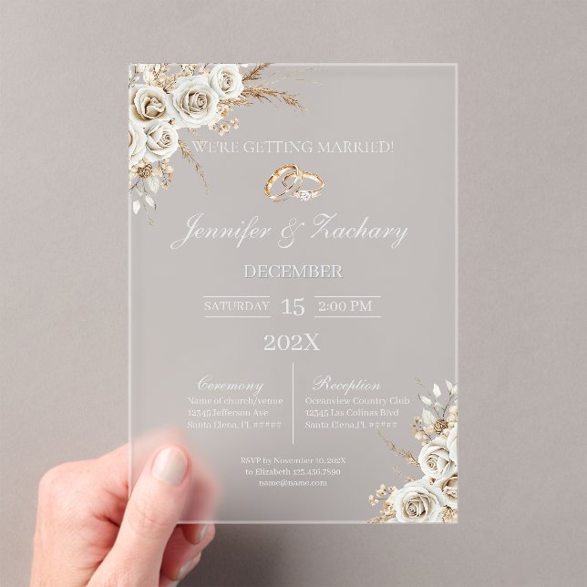 Invitaciones Acrílicas Boda boho de acrílico escarchado (Insitu (portátil))