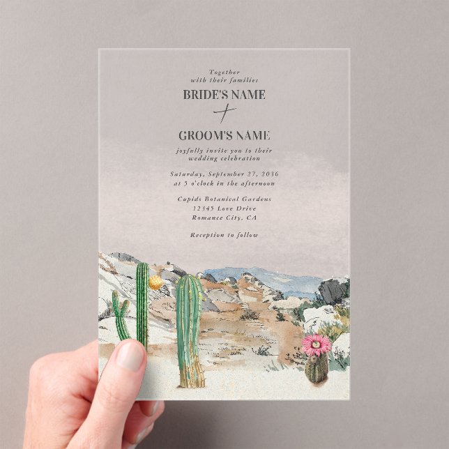 Invitaciones Acrílicas Boda Boho de Cactus del Desierto con Acuarela (Insitu (portátil))
