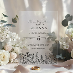 Invitaciones Acrílicas Boda Boho de Flor Silvestre Simple Moderna