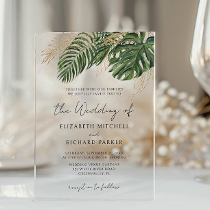 Invitaciones Acrílicas Boda boho de verano botánica de vegetación tropica