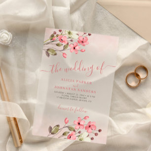 Invitaciones Acrílicas Boda boho elegante con flores rosadas en acuarela