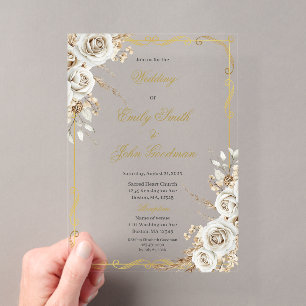 Invitaciones Acrílicas Boda boho elegante flor blanca
