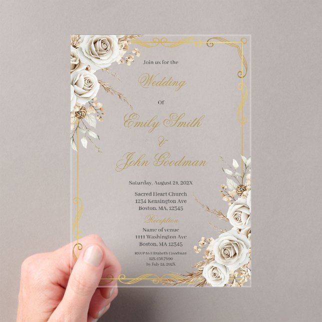 Invitaciones Acrílicas Boda boho elegante flor blanca (Insitu (portátil))