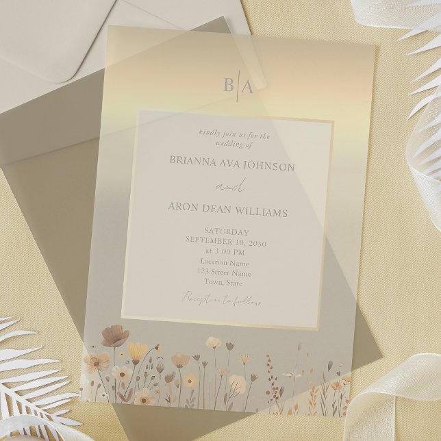 Invitaciones Acrílicas Boda Boho Flor Silvestre Dorada (Subido por el creador)