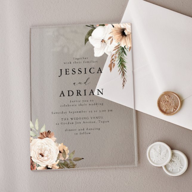 Invitaciones Acrílicas Boda Boho Floral Elegante Transparente (Subido por el creador)