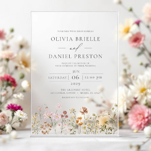 Invitaciones Acrílicas Boda boho jardín de flores silvestres gris carbón