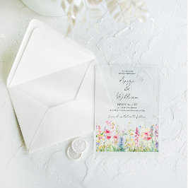 Invitaciones Acrílicas Boda Boho moderno de acuarela de flores de jardín