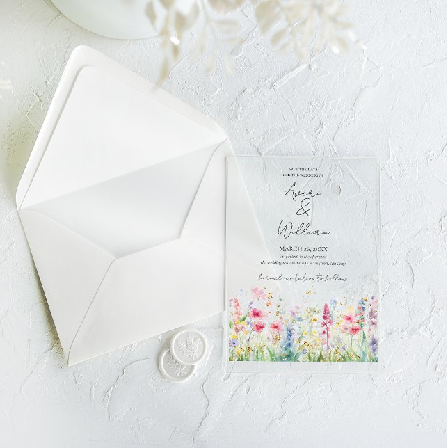 Invitaciones Acrílicas Boda Boho moderno de acuarela de flores de jardín (Subido por el creador)