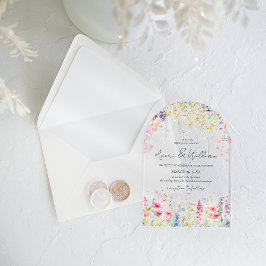 Invitaciones Acrílicas Boda Boho moderno de acuarela de flores de jardín