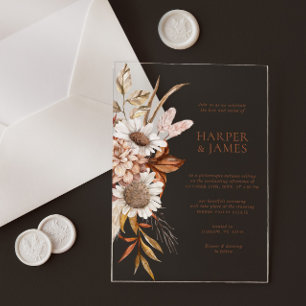 Invitaciones Acrílicas Boda Boho Otoñal de Terracota Floral Elegante