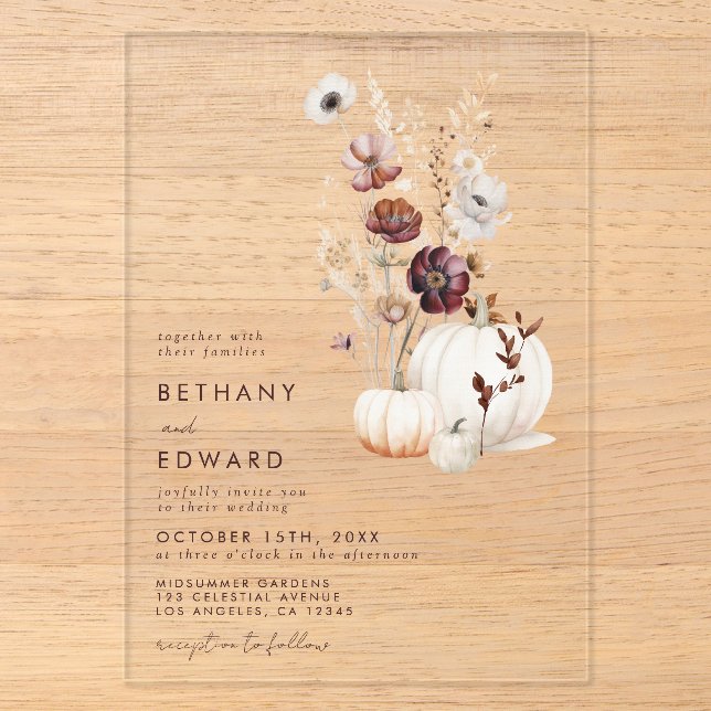 Invitaciones Acrílicas Boda boho otoño (Anverso)