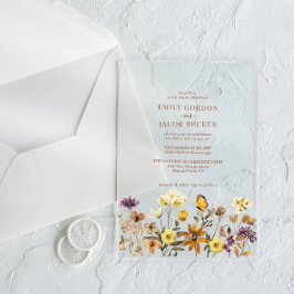 Invitaciones Acrílicas Boda Boho Otoño Flor Silvestre Terracota