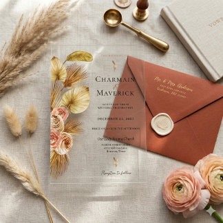 Invitaciones Acrílicas Boda Boho Palma Dorada