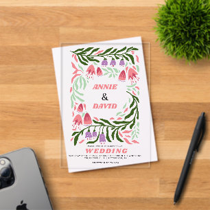Invitaciones Acrílicas Boda boho retro colorida con ramas y flores
