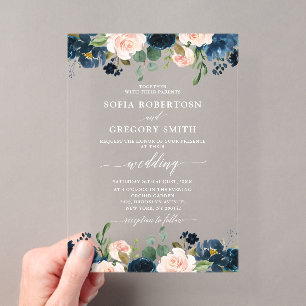 Invitaciones Acrílicas Boda Boho Rosa Pink Azul Marino