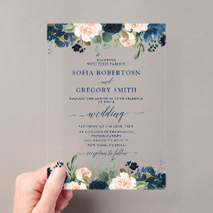 Invitaciones Acrílicas Boda Boho Rosa Pink Azul Marino