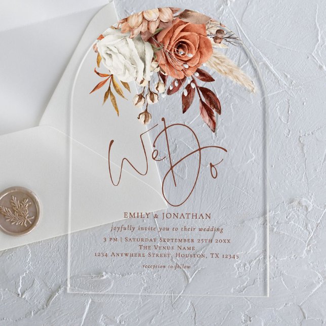 Invitaciones Acrílicas Boda Boho Rustic Terracotta Florals (Subido por el creador)